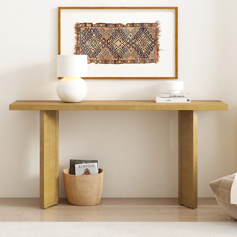 U_STYLE Console élégante avec placage de pin et pieds géométriques, Bois naturel