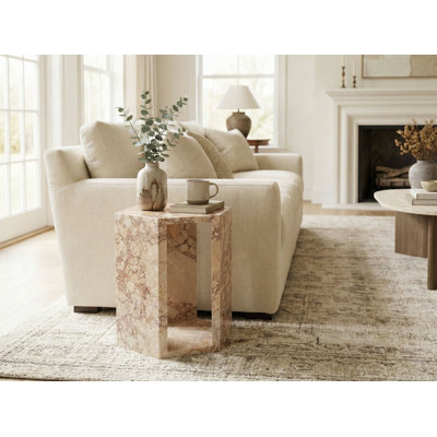 Luxury Natural Pink Marble Side Table – Hexagon Geometric Stone Pedestal & Drink Table – Polished Modern Accent Stand For Living Room, Bedroom, & Small Spaces (16Cm X 40Cm / 6.3" X 15.7")