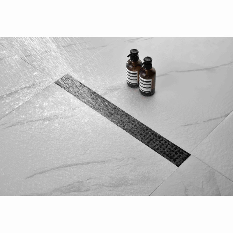 Linear Shower Drain With Removable Quadrato Pattern Grate, 304 Stainless Shower Drain Included Hair Strainer And Leveling Feet