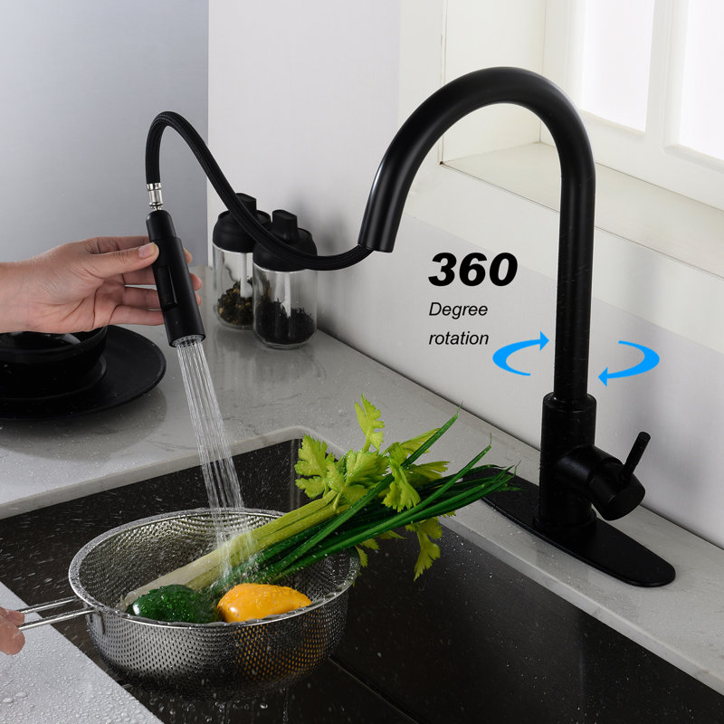 Touch Kitchen Faucet With Pull Down - Matte Black Stainless Steel, 360-Degree Swiveling For Sink Complete Sanitize, Wrist-Driven, Corrosion And Rust , Single Handle Water Temperature Flow Control