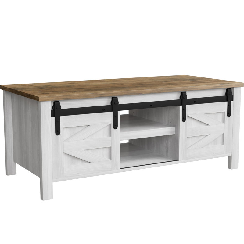 Table basse longue de 47,2 po Esben avec 2 portes coulissantes et 3 compartiments de rangement cachés