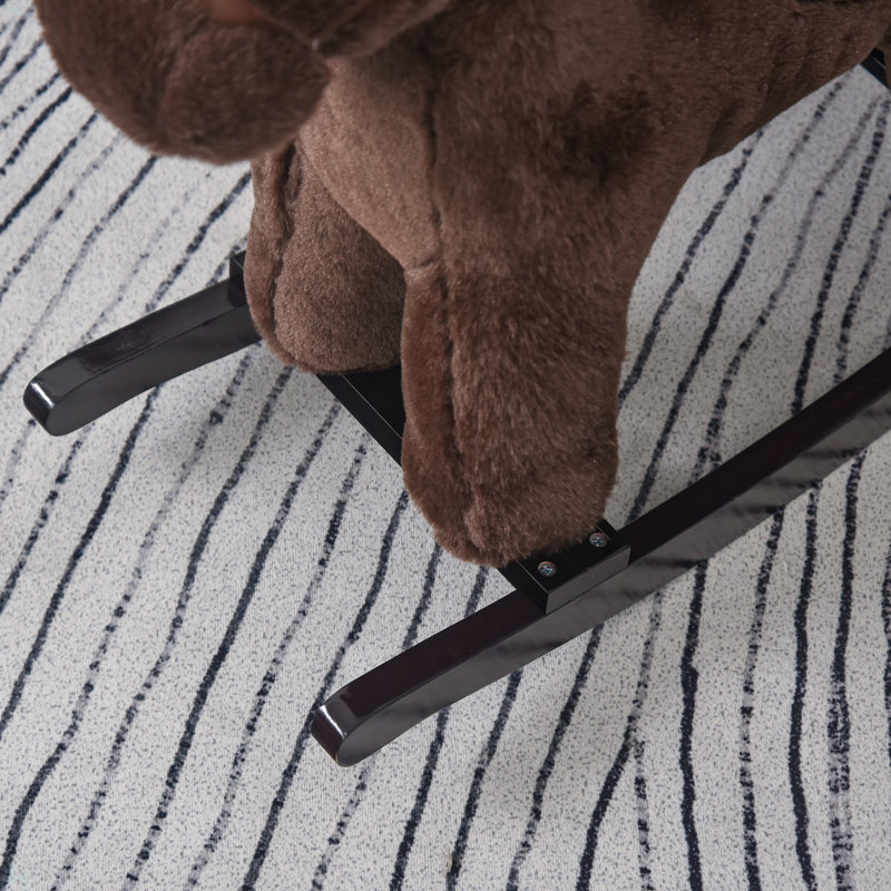 Cheval à bascule en peluche pour enfants avec ours, chaise pour enfants avec peluche douce et sons réalistes amusants, White