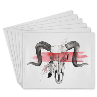 Aries Skull Feather Polyester Dreketi Set of 6 | Home Decor