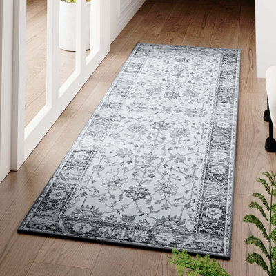 Non-Slip Machine Washable Vintage Area Rug in Grey/Cream for Living Room, Bedroom, Hallway Runner Indoor Rugs