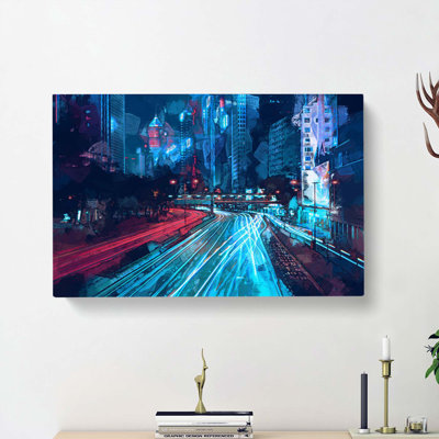 Night Lights Of Hong Kong In Abstract - Wrapped Canvas