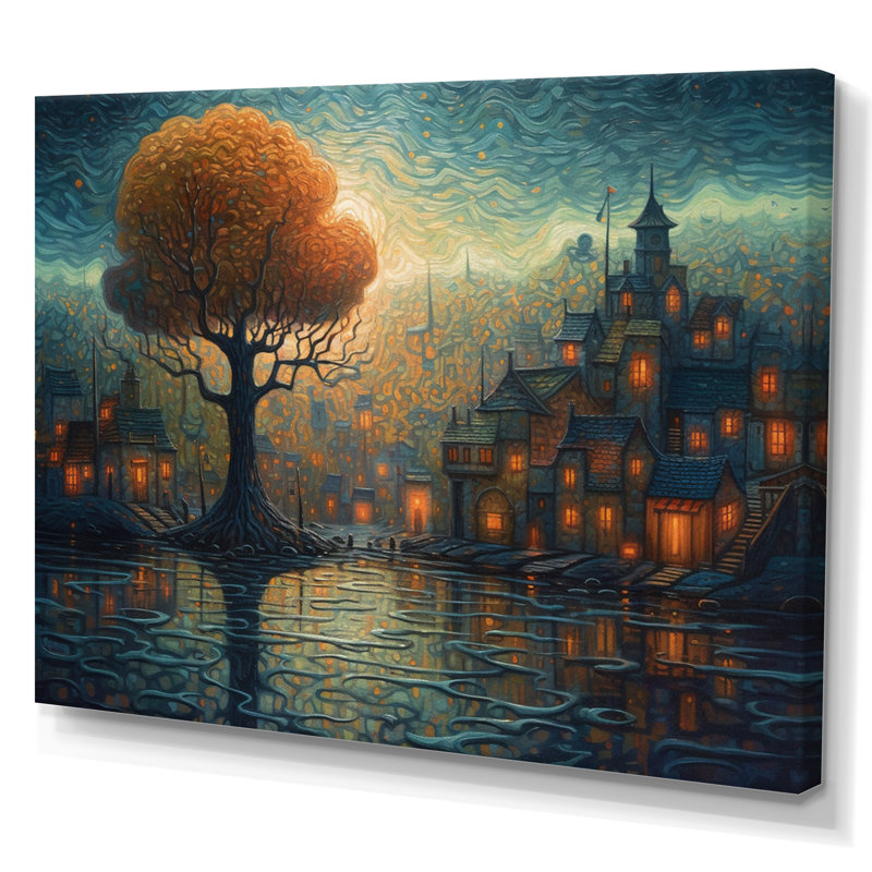 Rontavia " Blue And Orange Electrifying Skylines II ", 16" H x 32" W x 1" D, Wrapped Canvas