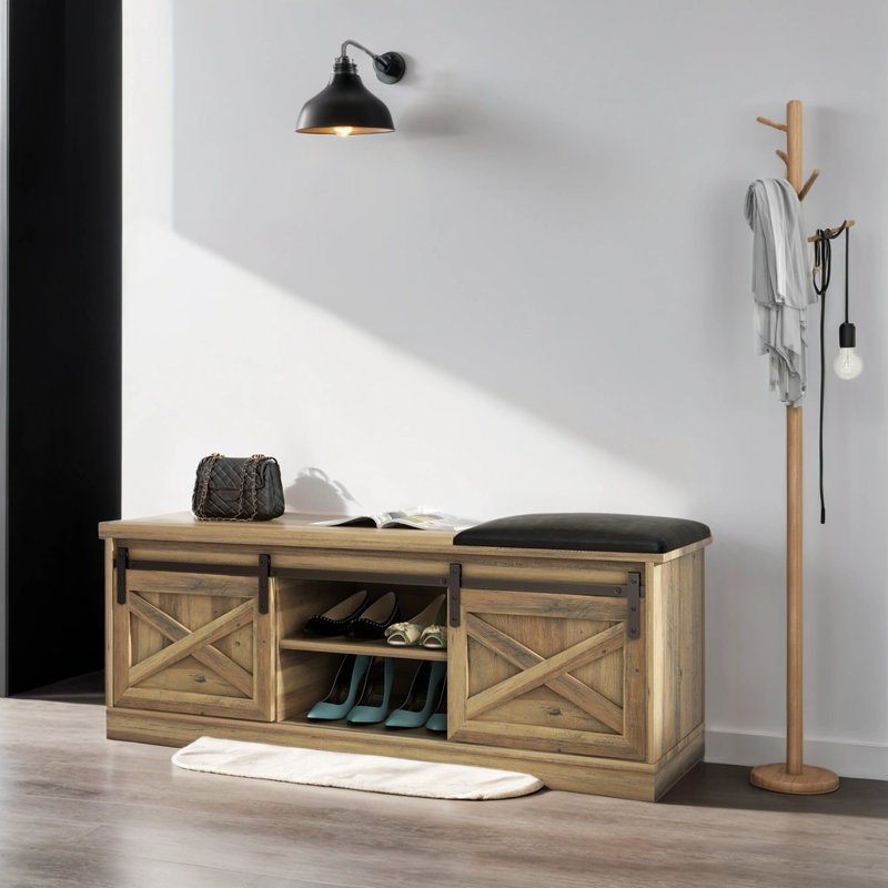 Banc rembourré en similicuir, banc de rangement, banc à chaussures pour hall d'entrée, Brun