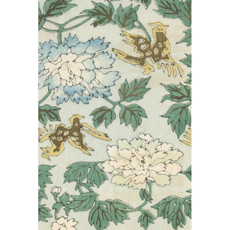 Japanese Floral Design II -  Painting, 30 cm H x 20 cm W, Black Floater Framed