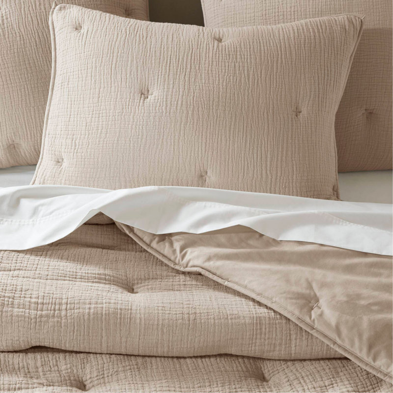 Ensemble de courtepointe brodée en coton 3 pièces, taupe, King Quilt + 2 Shams
