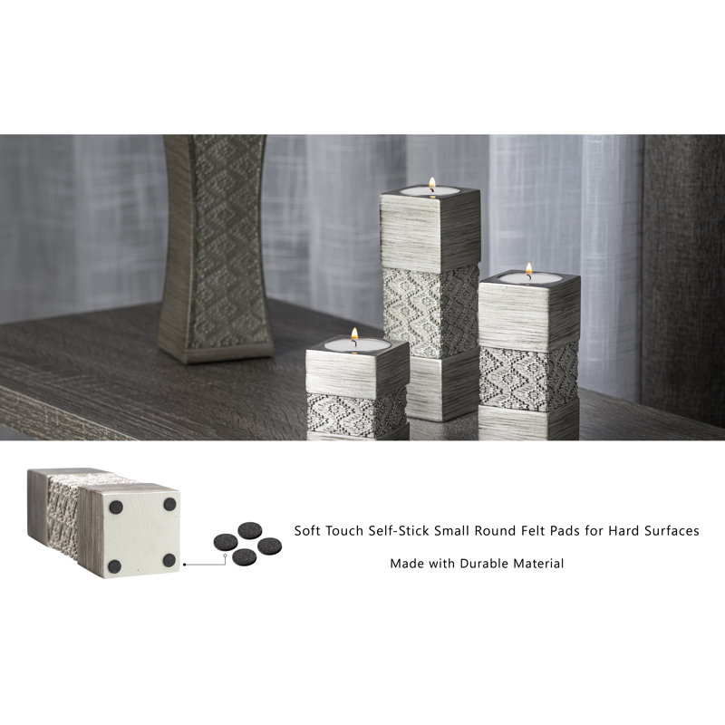 Silver Geometric Patterned Tealight Candle Holder Set