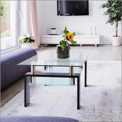 Modern Rectangle Glass Coffee Table, Clear And Sleek Design For Living Room, Perfect For Contemporary Home Decor