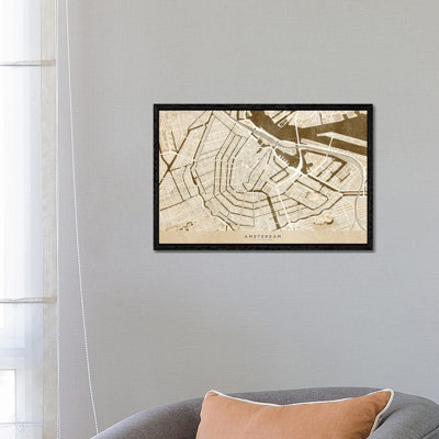 Sepia Vintage Map Of Amsterdam by Blursbyai - Gallery-Wrapped Canvas Giclée on Canvas