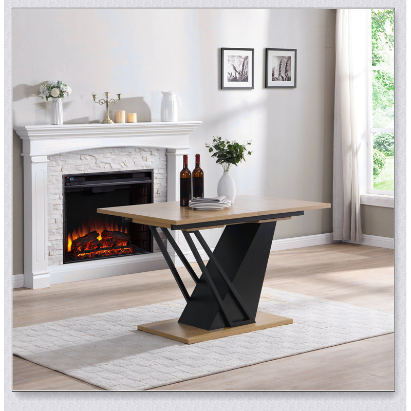 Table de salle à manger extensible de 61,81 po (46,46 po), table rectangulaire géométrique moderne avec structure en métal robuste et base en bois aggloméré