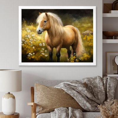 " Golden Pony In Flower Meadow "