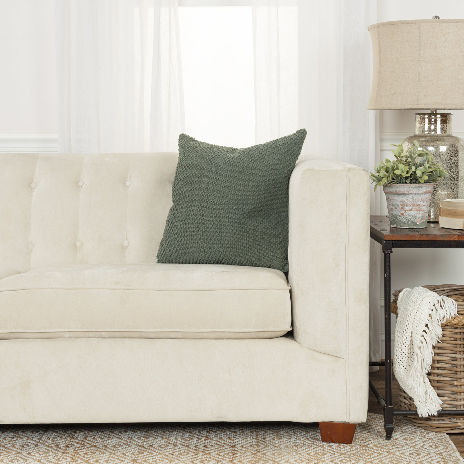 Saskia Embroidered Throw Pillow, Olive Green