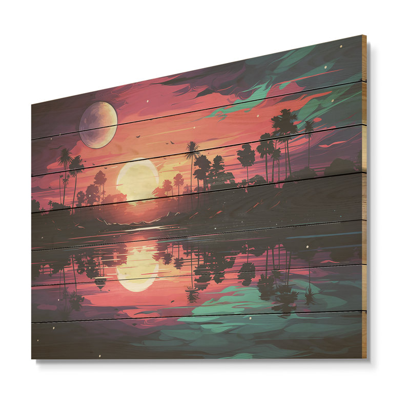 Mauve coucher de soleil audacieux - coucher de soleil côtier sur bois, H 34 po x l 44 po x P 0,78 po