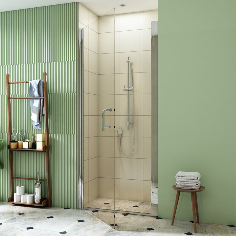 Porte de douche à charnière pivotante sans cadre en chrome avec verre transparent