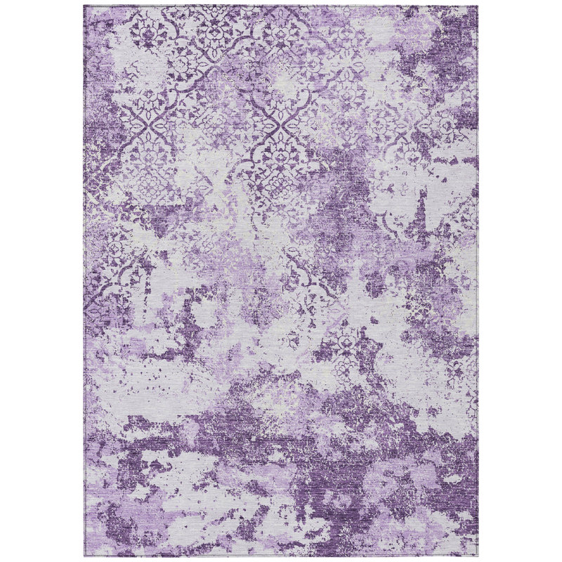 Tapis d'intérieur lavable floral mauve et lilas 5 pi x 8 pi lavande