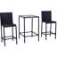 Ensemble de bar en rotin avec table en verre, 2 tabourets de bar pour l'extérieur, le patio, le jardin, la piscine, la cour