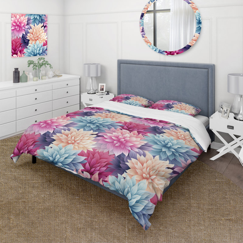 Ensemble de housse de couette damassé rose et mauve à motif géométrique damassé I