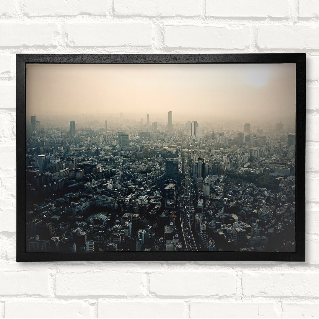 Tokyo Smog - Geschlossener Eckrahmen Kunstdrucke auf Holz