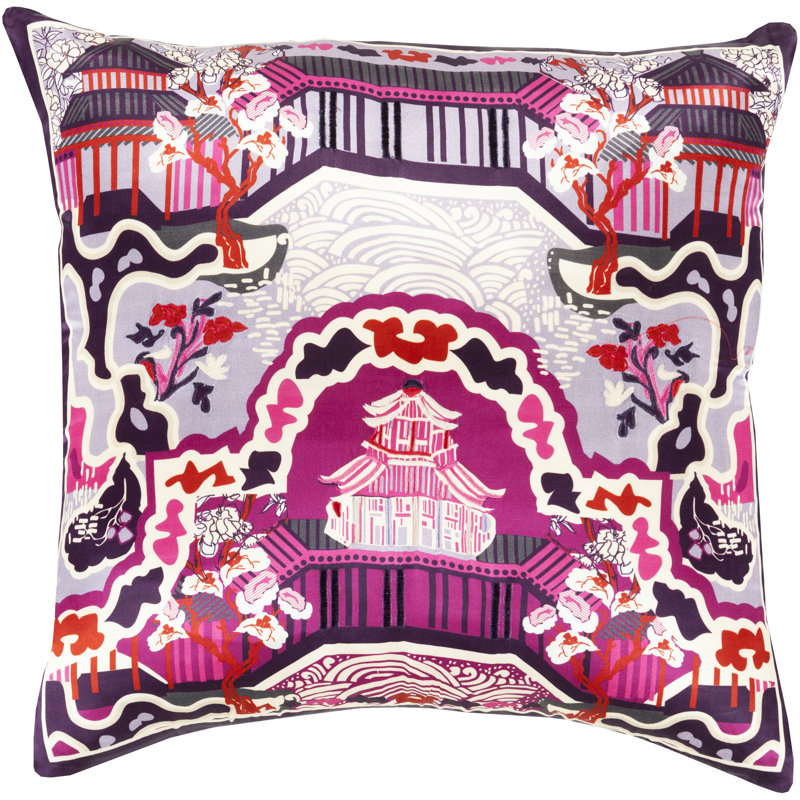 Geisha Silk Floral Throw Pillow Cover, 22" H x 22" W x 0.25" D, Purple\Purple