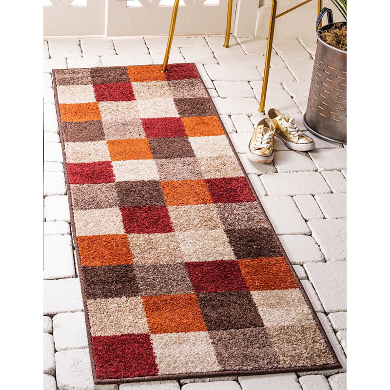 Tapis à motif géométrique orange / brun / rouge Shively, Tapis de couloir 2 pi x 6 pi