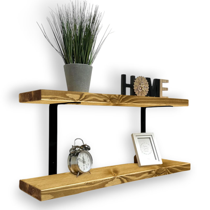 Ashlar Wood Floating Shelf, 4.5cm H x 100cm W x 22cm D, Dark Oak