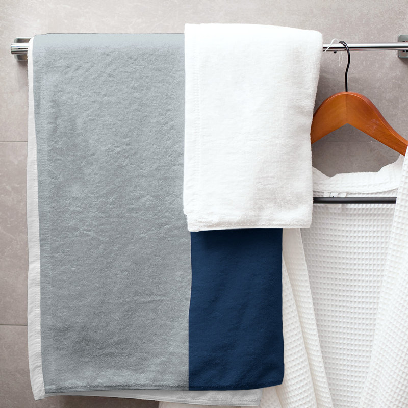 Cotton Blend Lightweight Bath Towel, Silver/Navy Blue/Silver