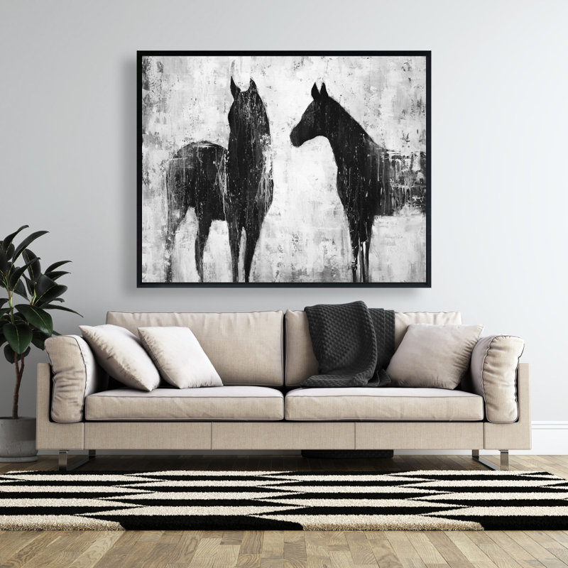 Black and White Horses - Framed Canvas for Bedroom Decor