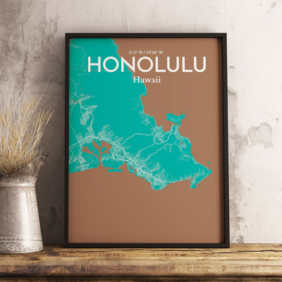 Honolulu City Map - No Frame Print