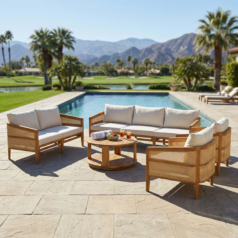 Ensemble de patio modulaire en bois d'acacia avec rotin en PE et coussins résistants à l'eau pour un confort extérieur