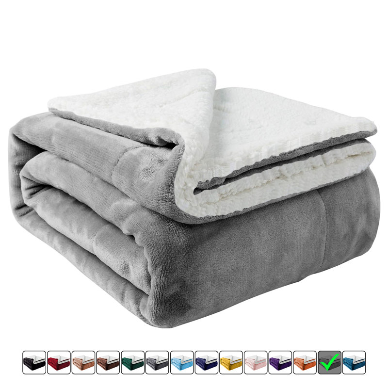 Jeté en sherpa doux | Couverture réversible toutes saisons respirante, Simple (L 80 po x l 60 po), Argent