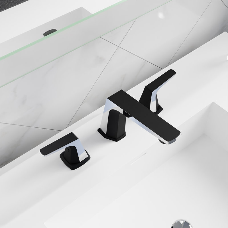 Matte Black and Chrome Widespread Bathroom Faucet with Pop-Up Drain