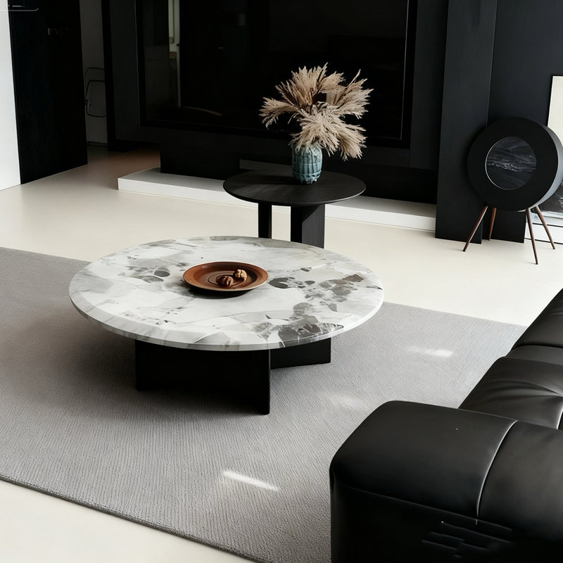 Minimalist Round Marble Coffee Table, 13.8" H x 43.3" L x 43.3" W