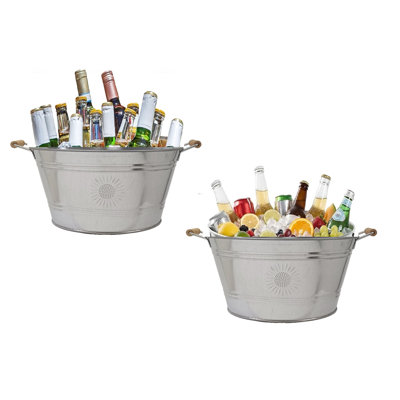 Enameled Steel Beverage Tub. 13.5"D  x  8"H, Crafted from weather-resistant galvanized steel. Set of 2