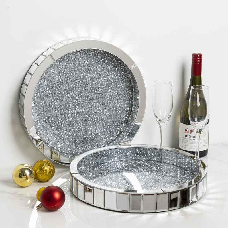 Glass Table Tray Mirrored Vanity Tray 35cm Set Of 2