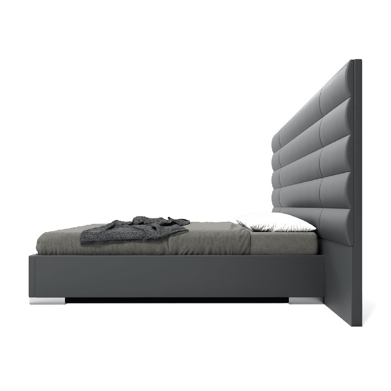 Instinct Tufted Upholstered Low Profile Platform Bed, Granite Eco Leather, King