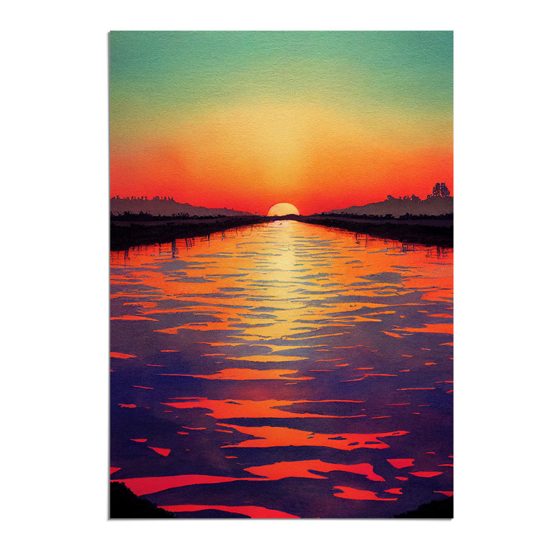 Sunset Watercolour Art No.3 - Wall Art, 29.7cm H x 21cm W x 2cm D, No Matte, Paper