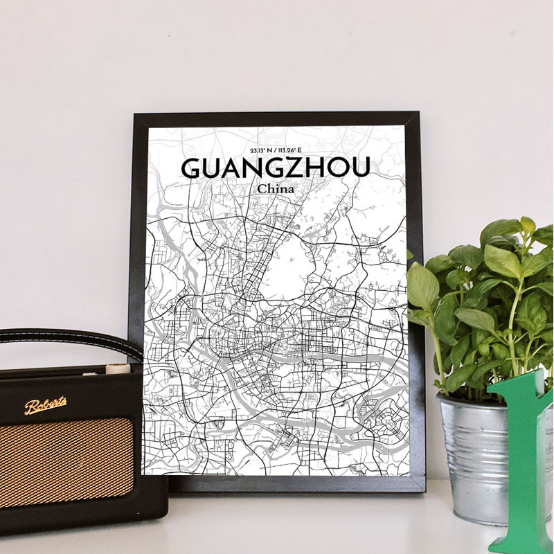 Guangzhou City Map - No Frame Print, 91.4cm H x 61cm W x 0.13cm D