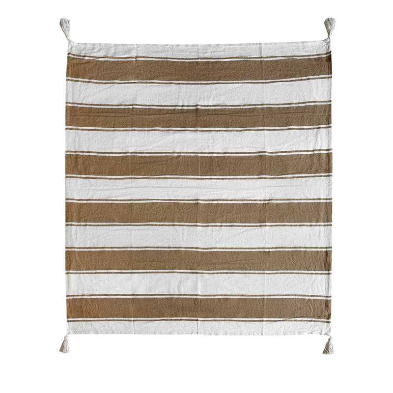Couverture douce en coton 1pc, Brun / rayures blanches