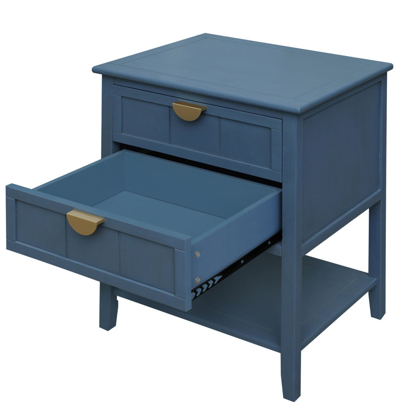 Table d'appoint à 2 tiroirs avec look américain Avahlyn, pour chambre à coucher, salon, bureau. Capacité de charge de 130 lb. Utilisation de l'artisanat. Teint manuellement pour embellir le grain du bois. Glissières préinstallées. Pied antidérapant