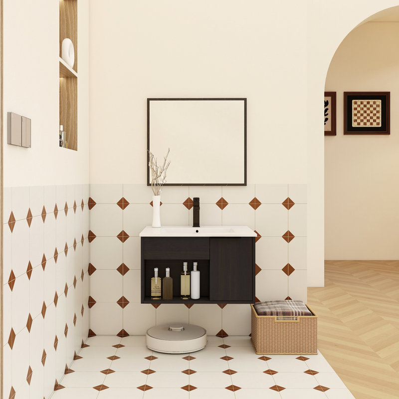 Meuble-lavabo mural flottant avec lavabo en céramique, 24" W