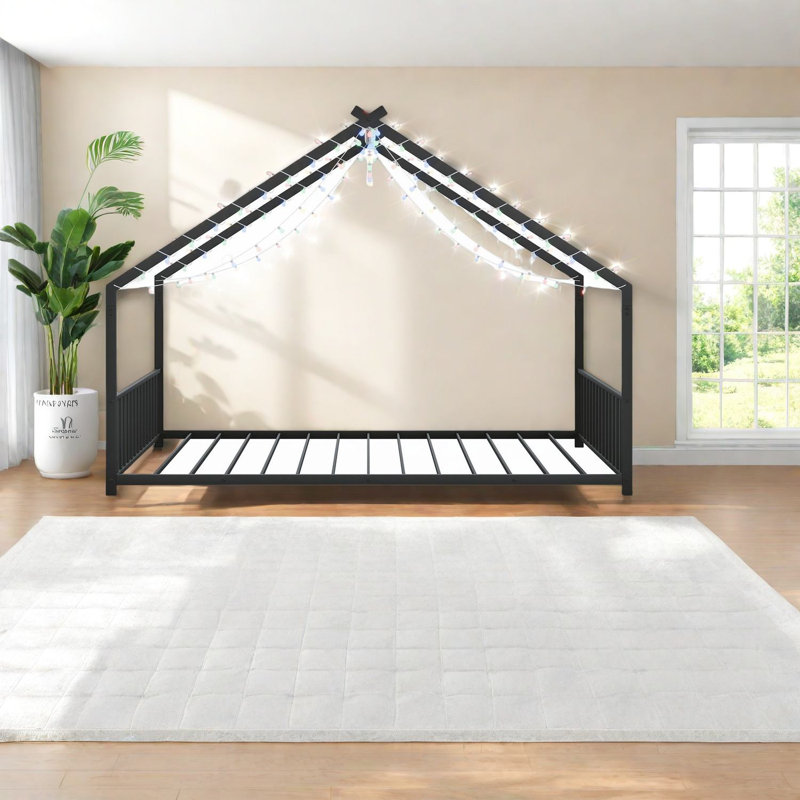 Lit pour enfants moderne en fer noir avec DEL, spacieux et amusant