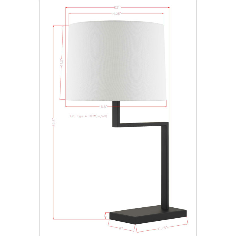 Lampe de table 30 "avec abat-jour en tissu Zoulla, noir