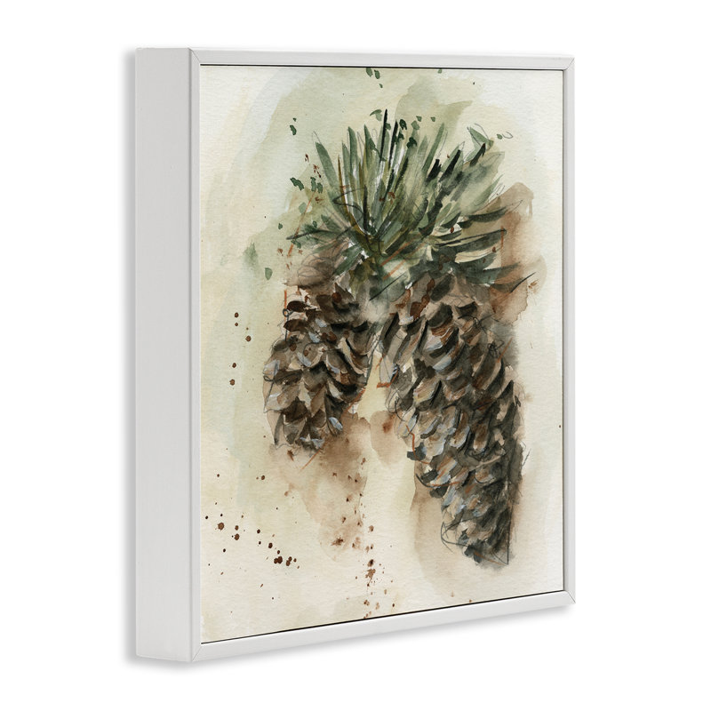 Pin, pomme de pin, aquarelle, art numérique par Ethan Harper, H 17 po x l 17 po, Estampe numérique encadrée blanc bord de mer