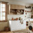 Modern Coffee Bar Cabinet With Sink Base, Upper Storage Cabinet, Pull-Out Dish Rack & Stone-Look Countertop