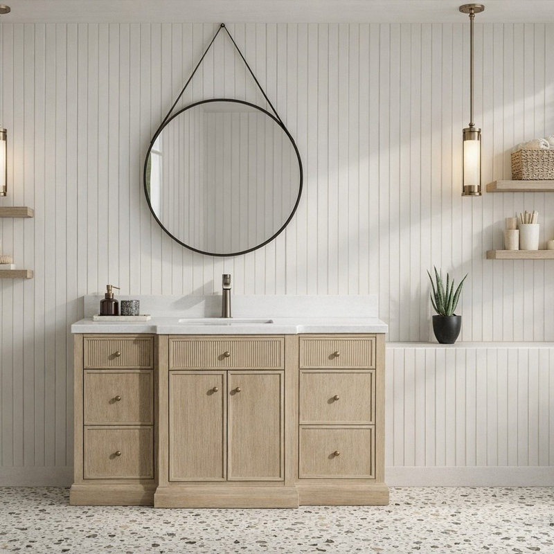 Redondo 55'' Single Bathroom Vanity With Engineered Stone Top