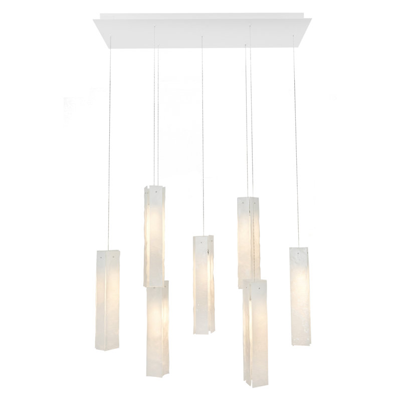 Luminaire suspendu rectangulaire en grappe à 7 lumières, blanc, 12