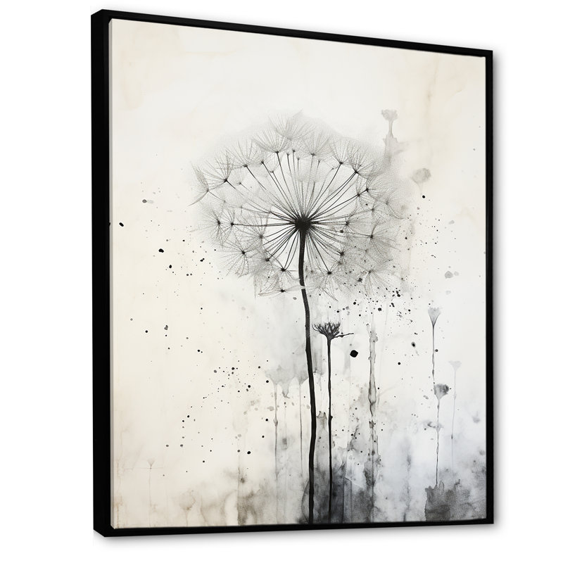 Dandelion Mute Tone I - Pissenlit, art mural, H 32 po x l 24 po x P 1 po, Cadre flottant noir